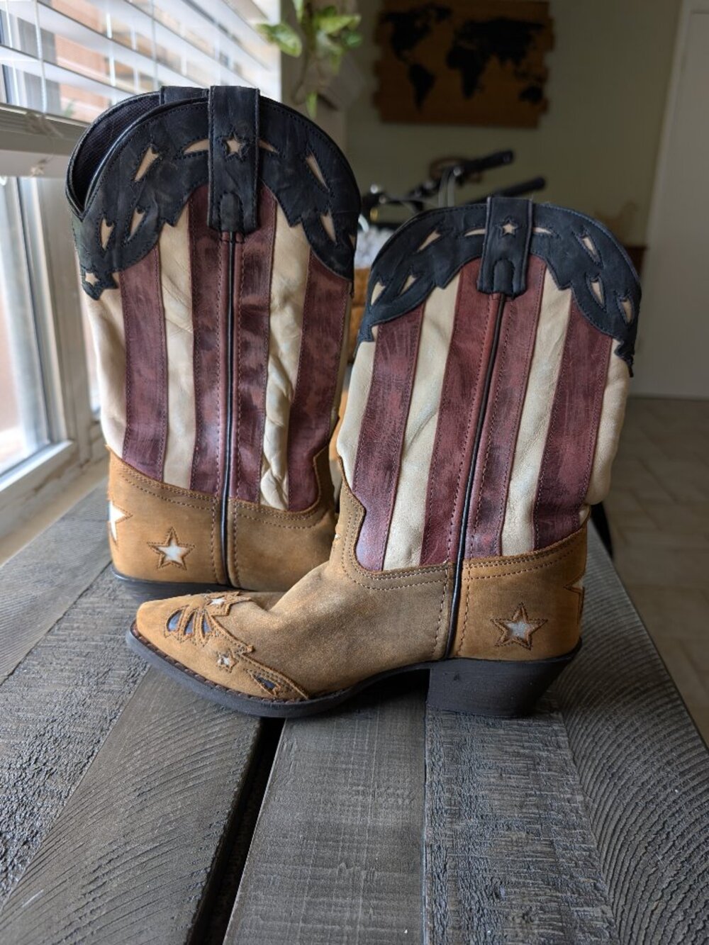 Women's 6.5M Laredo Keyes Stars And Stripes Leather Boots USA Flag Western Brown
